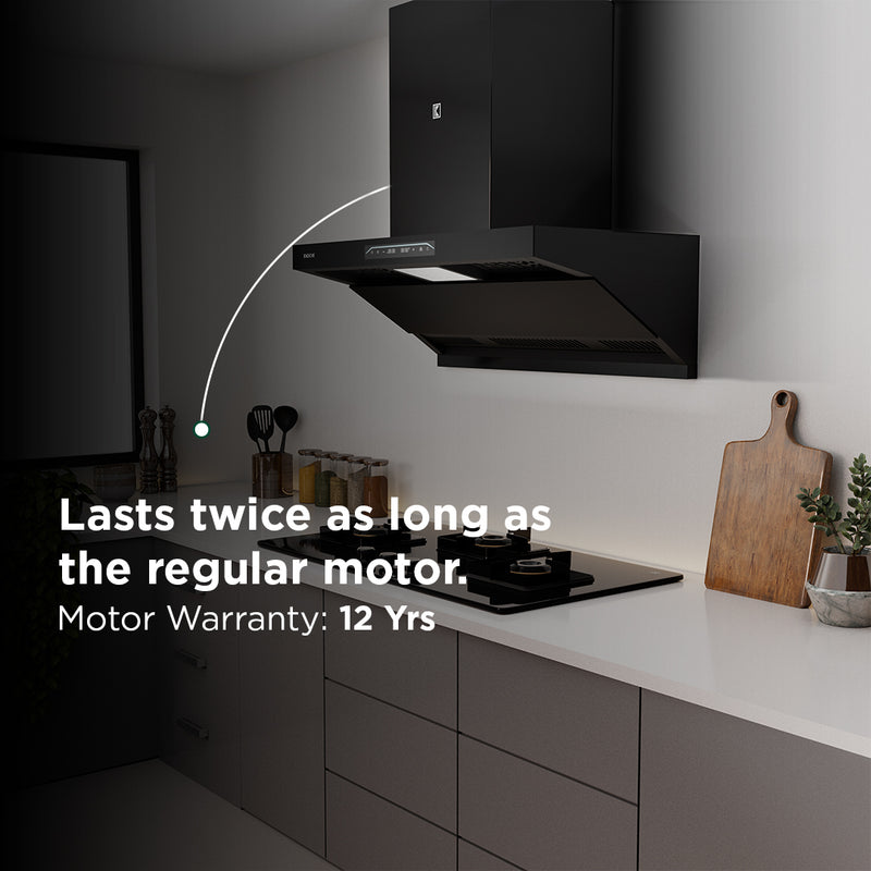   Bravo 90cm Ducted BLDC Chimney | 1650 CMH Multi-Suction | Auto Clean Köche Bravo 90 BLDC kitchen chimney with 10-year motor warranty 