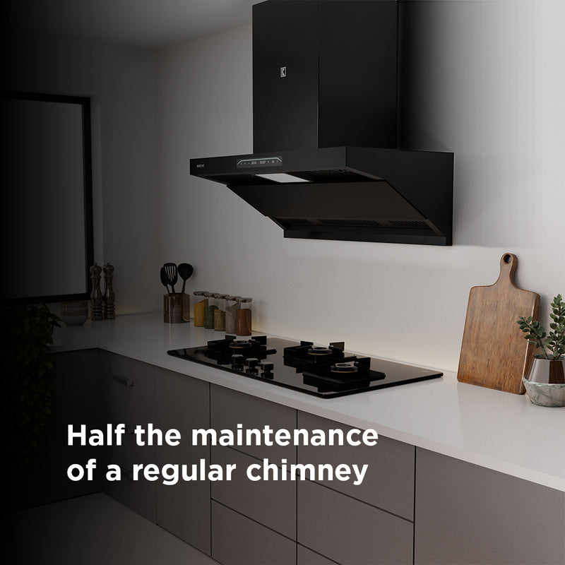   Bravo 90cm Ducted BLDC Chimney | 1650 CMH Multi-Suction | Auto Clean Köche Bravo 90 BLDC kitchen chimney with low maintenance. 