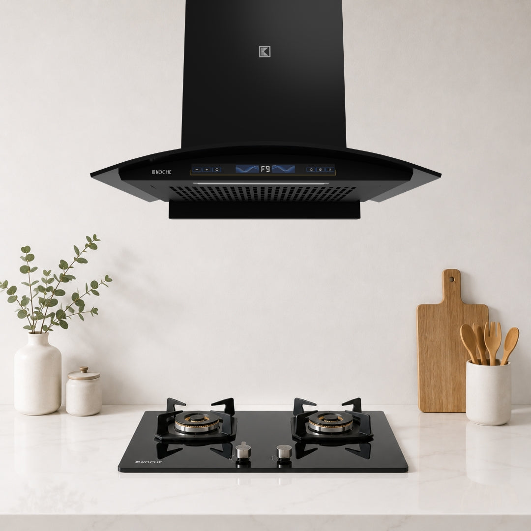Köche Enzo 60 BLDC kitchen chimney in a modern modular kitchen.