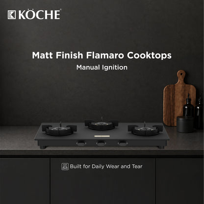Köche Flamaro 3B Manual Ignition Matt Cooktop in a modern kitchen