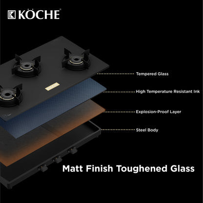 Köche Flamaro 3 burner manual gas stove with matt finish toughened glass