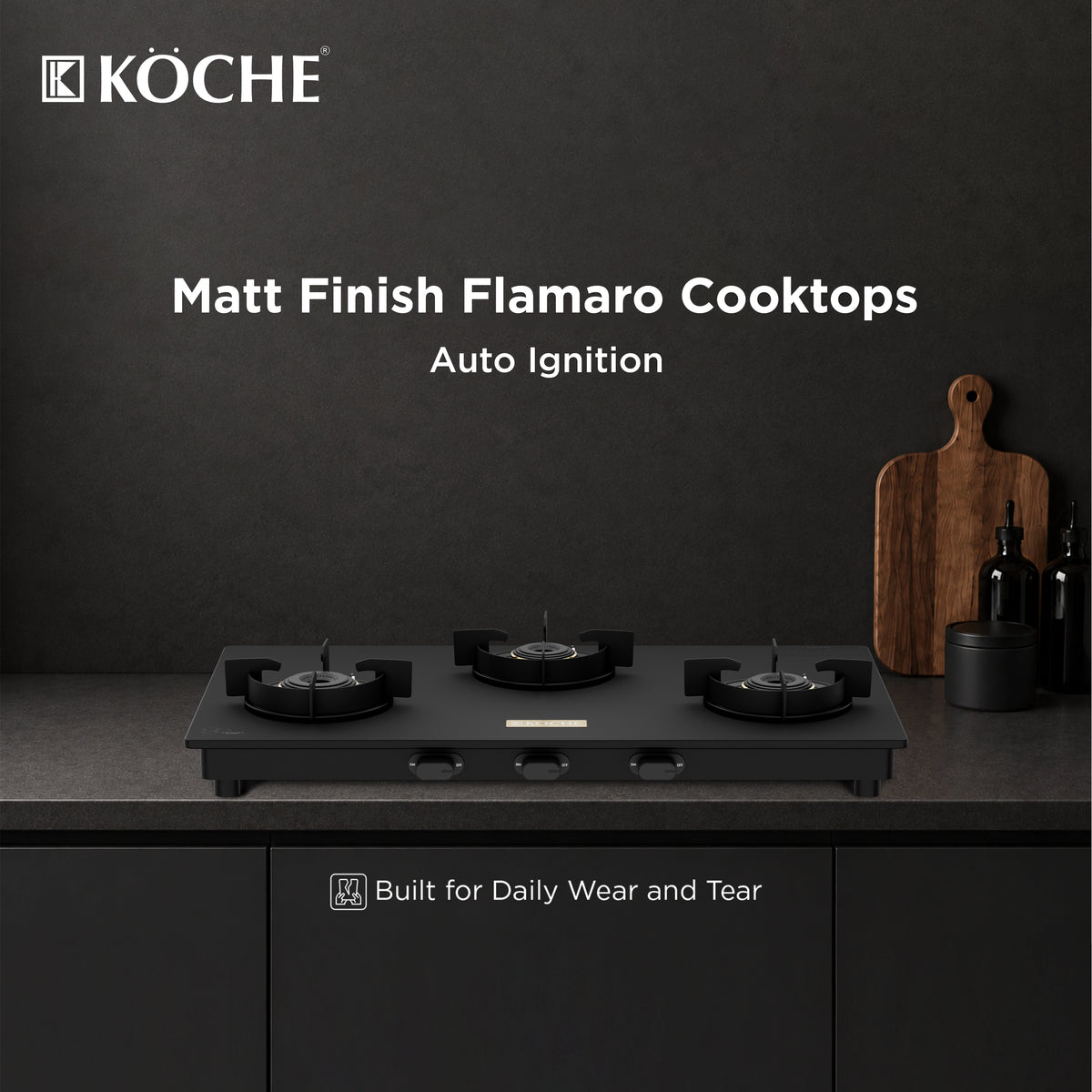 Köche Flamaro 3B Matt Auto Cooktop with three brass burners