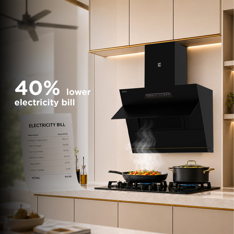   Laura 75cm Ducted BLDC Chimney | 1650 CMH Suction | Auto Clean Köche Laura 75 Energy Saving Chimney 
