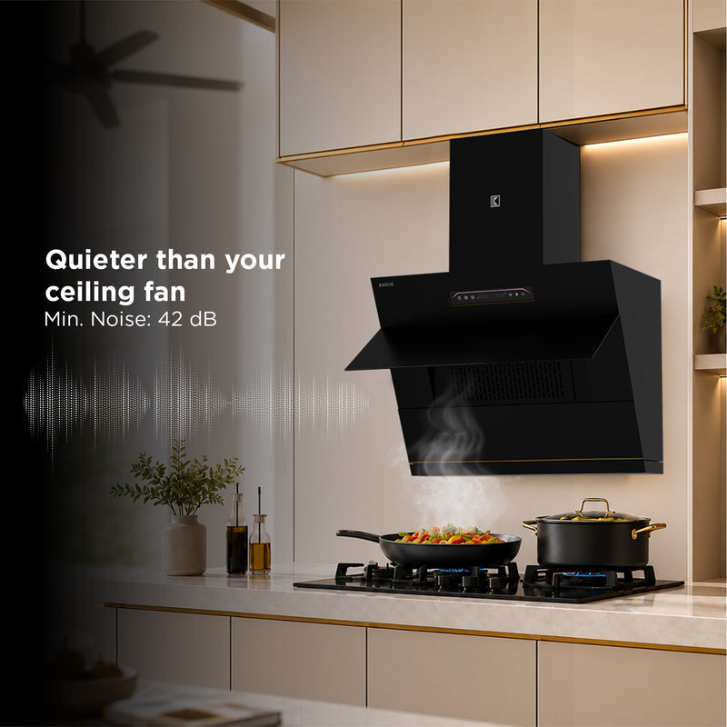   Laura 75cm Ducted BLDC Chimney | 1650 CMH Suction | Auto Clean Köche Laura 75 kitchen chimney with low noise operation. 
