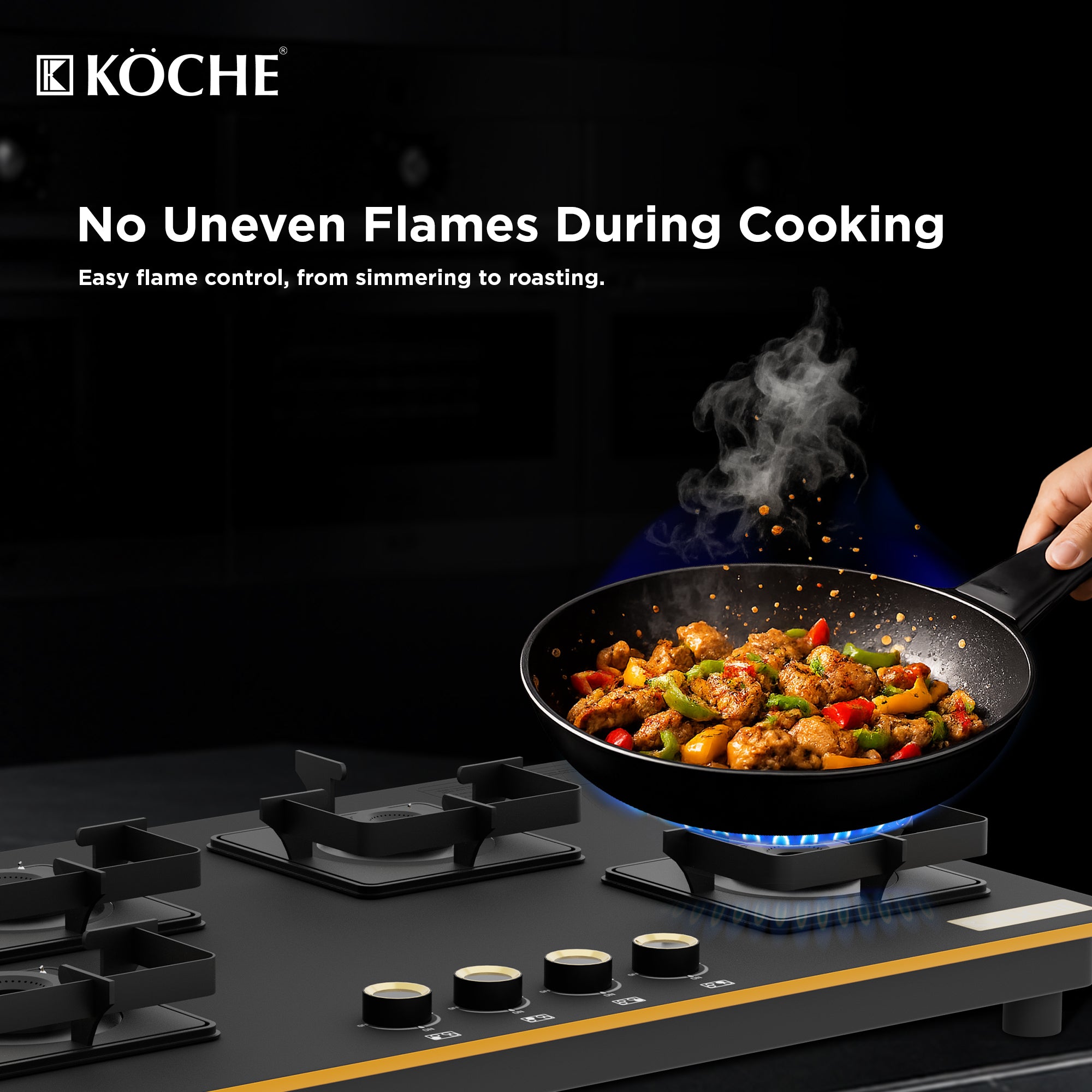 Köche Nova gas hob with even flame control for consistent cooking