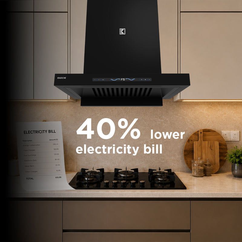   Stark 60cm Ducted BLDC Chimney | 1500 CMH Suction | Auto Clean Köche Stark 60 BLDC kitchen chimney helps reduce electricity consumption with up to 40% electricity bill savings. 