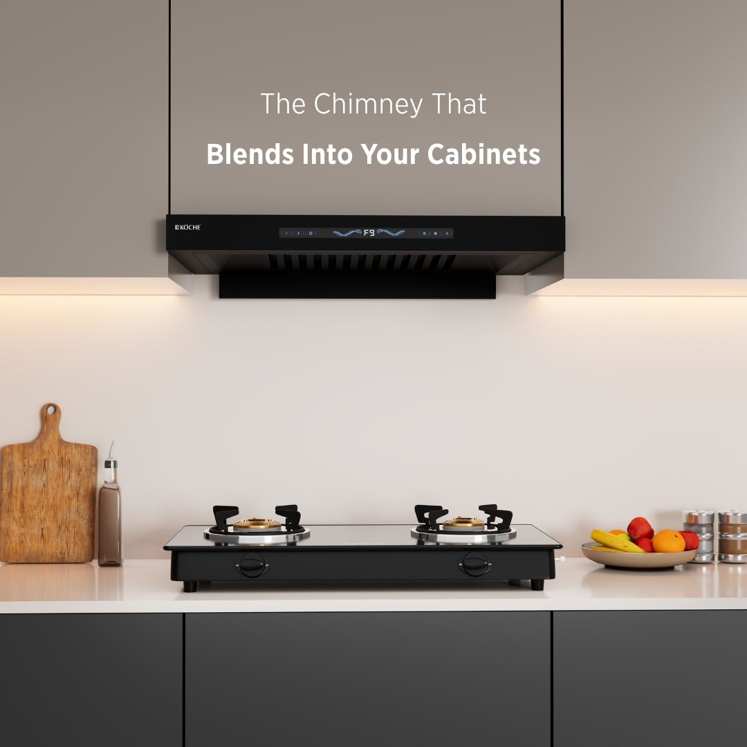 Köche Stark 60 BLDC built-in kitchen chimney with sleek black finish.