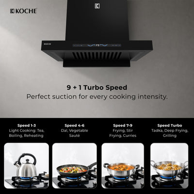 Köche Stark 60cm kitchen chimney with 9+1 turbo speed