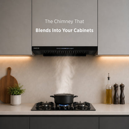 Köche Stark 75 BLDC built-in kitchen chimney installed in a modern modular kitchen.