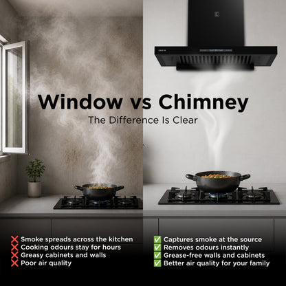 Köche Stark 75 chimney vs window for kitchen smoke control
