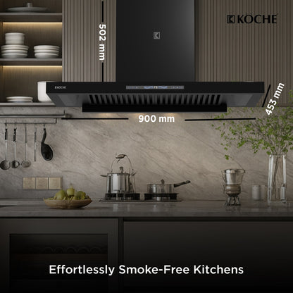 Koché Stark 90 chimney with 900 mm width, 502 mm height and 453 mm depth