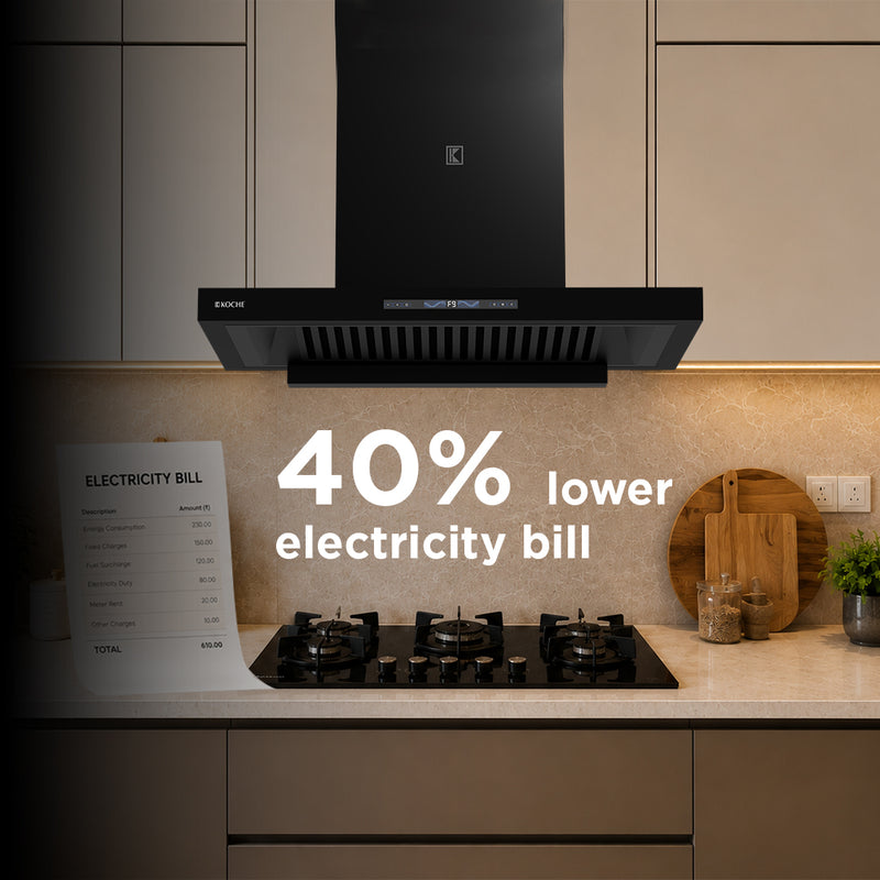   Stark 90cm Ducted BLDC Chimney | 1500 CMH Suction | Auto Clean Köche Stark 90 kitchen chimney with 40% electricity bill savings 