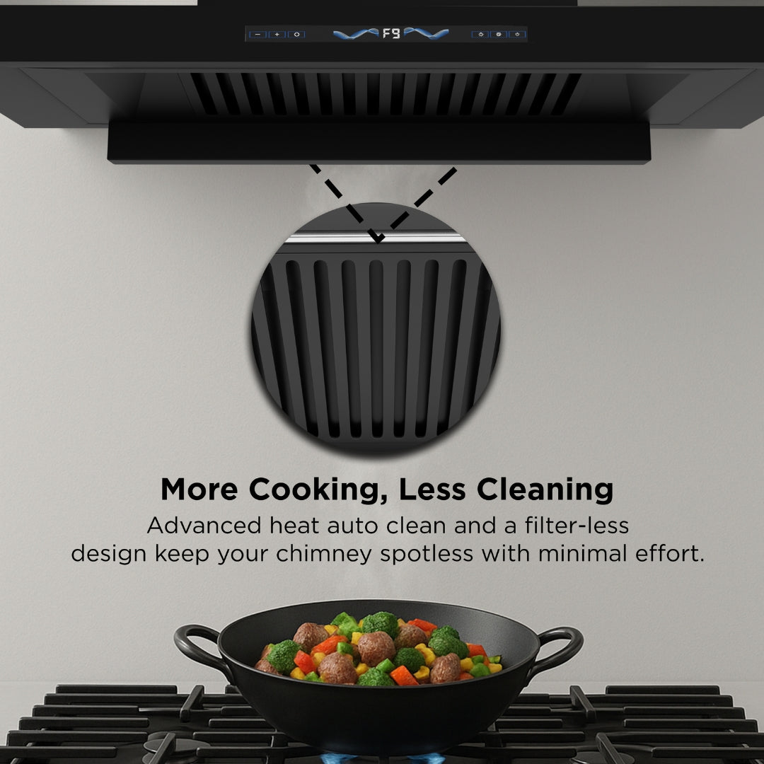 Stark 90 filterless chimney in kitchen during cooking with smoke removal