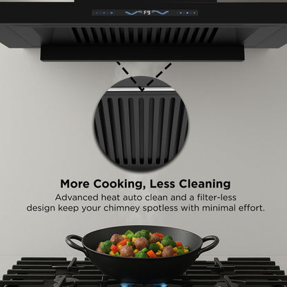 Stark 90 filterless chimney in kitchen during cooking with smoke removal