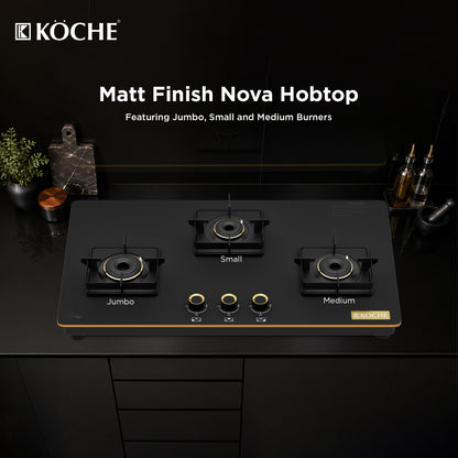 Köche Nova gas hob with three burners in different sizes